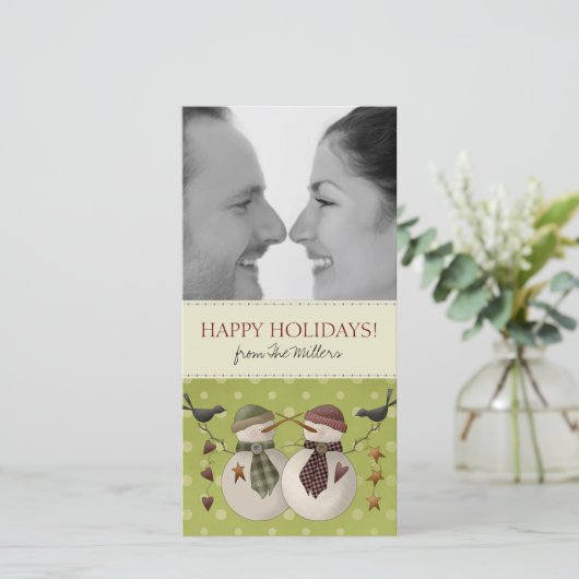 クリスマス雪だるまの写真カード シーズンカード (スタンド正面)