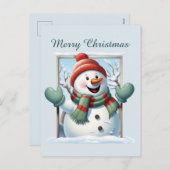 クリスマス雪だるまの子供たちが文字水の色を追加ホリデイ シーズンポストカード (正面/裏面)