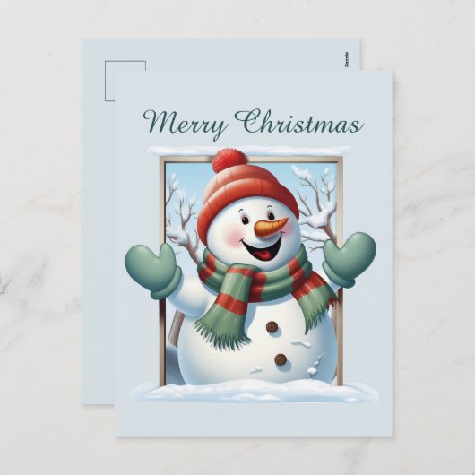 クリスマス雪だるまの子供たちが文字水の色を追加ホリデイ シーズンポストカード (正面/裏面)