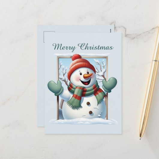 クリスマス雪だるまの子供たちが文字水の色を追加ホリデイ シーズンポストカード (正面/裏面インサイチュ)