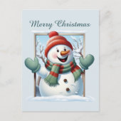 クリスマス雪だるまの子供たちが文字水の色を追加ホリデイ シーズンポストカード (正面)