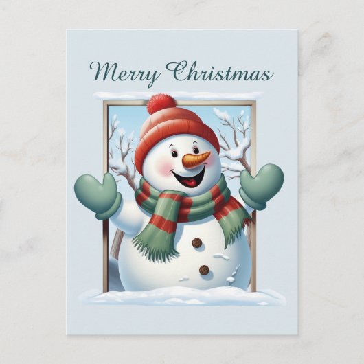 クリスマス雪だるまの子供たちが文字水の色を追加ホリデイ シーズンポストカード (正面)