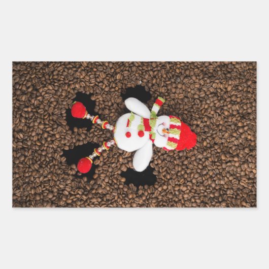 クリスマス雪だるまの装飾 長方形シール (正面)