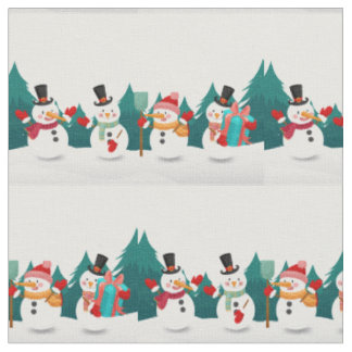 クリスマス雪だるまの風景 ファブリック