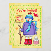 クリスマス雪だるまイエローパーティーイベント招待状 招待状 (正面/裏面)