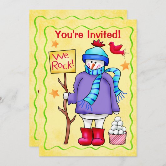 クリスマス雪だるまイエローパーティーイベント招待状 招待状 (正面/裏面)