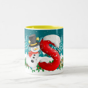クリスマス雪だるまイニシャルレターモノグラムマグ ツートーンマグカップ