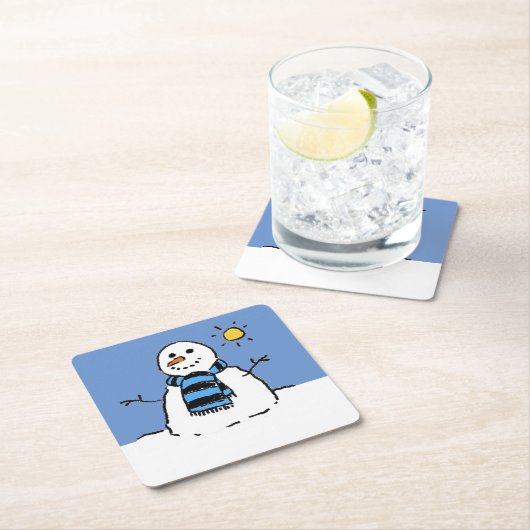 クリスマス雪だるまインザサンシャイン スクエアペーパーコースター (インサイチュ)