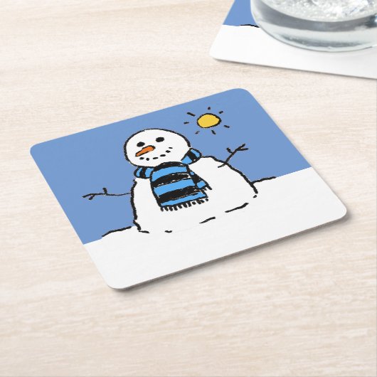 クリスマス雪だるまインザサンシャイン スクエアペーパーコースター (アングル)