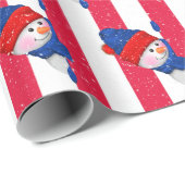 クリスマス雪だるまオンストライプクリスマスと雪片 ラッピングペーパー (ロールコーナー)