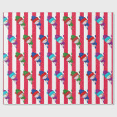 クリスマス雪だるまオンストライプクリスマスと雪片 ラッピングペーパー (フラット)