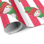 クリスマス雪だるまオンストライプズ ラッピングペーパー (ロールコーナー)