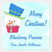 クリスマス雪だるまカップケカスタムーキ食品瓶ラベル スクエアシール (正面)