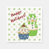 クリスマス雪だるまカップケーキ水玉模様キッズ スタンダードカクテルナプキン (正面)