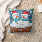 クリスマス雪だるまカップル クッション (ブランケット)