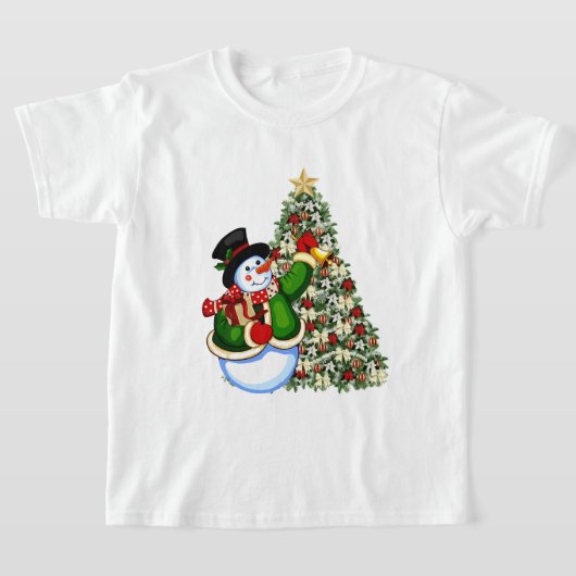 クリスマス雪だるまキッズホリデーTシャツ Tシャツ (レイダウン)