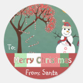 クリスマス雪だるまキャンディーケーンツリーギフトラベル ラウンドシール (正面)