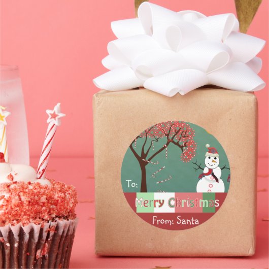 クリスマス雪だるまキャンディーケーンツリーギフトラベル ラウンドシール (パーティー)