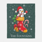 クリスマス雪だるまキャンディーケーンパーソナライズされたファミリー フリースブランケット (正面)