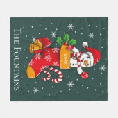 クリスマス雪だるまキャンディーケーンパーソナライズされたファミリー フリースブランケット (正面(横))