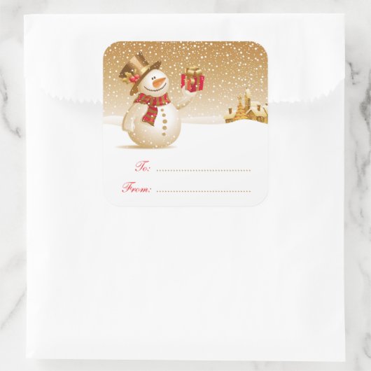 クリスマス雪だるまギフトラベル スクエアシール (バッグ)