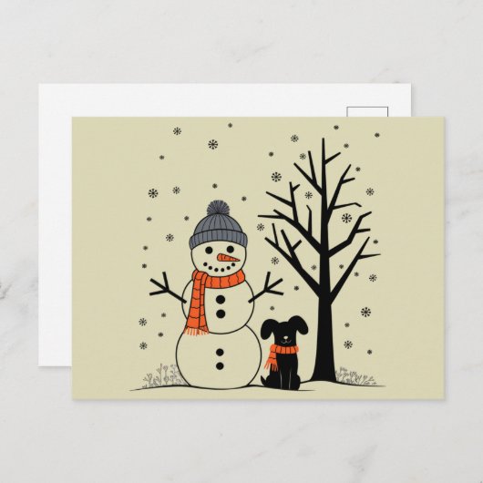 クリスマス雪だるまクリスマスドッグウィンター シーズンポストカード (正面/裏面)
