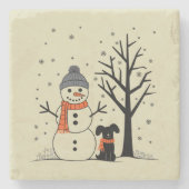 クリスマス雪だるまクリスマスドッグウィンター ストーンコースター (正面)