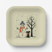 クリスマス雪だるまクリスマスドッグウィンター ペーパープレート (正面)
