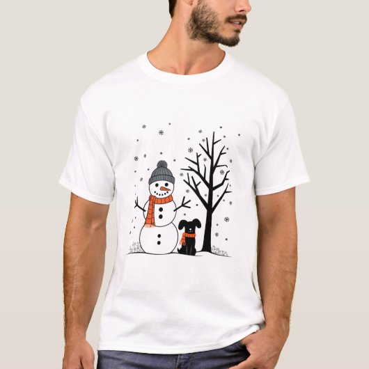 クリスマス雪だるまクリスマスドッグウィンター Tシャツ (正面)