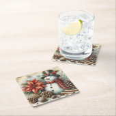 クリスマス雪だるまコースター スクエアペーパーコースター (インサイチュ)