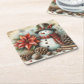 クリスマス雪だるまコースター スクエアペーパーコースター (アングル)
