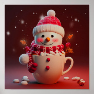 クリスマス雪だるまコーヒーカップ ポスター