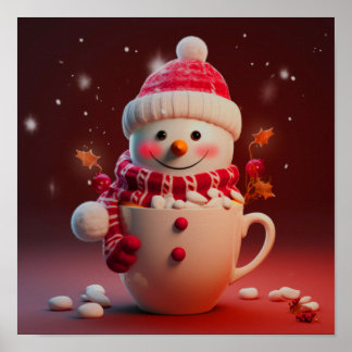 クリスマス雪だるまコーヒーカップ ポスター