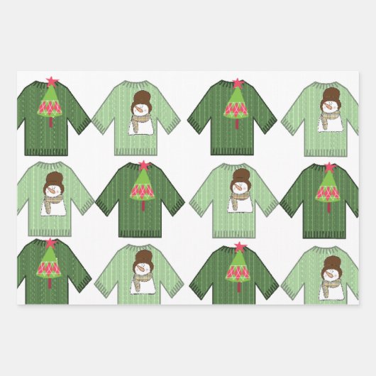 クリスマス雪だるまコーヒー醜いクリスマスセーター ラッピングペーパーシート (正面2)