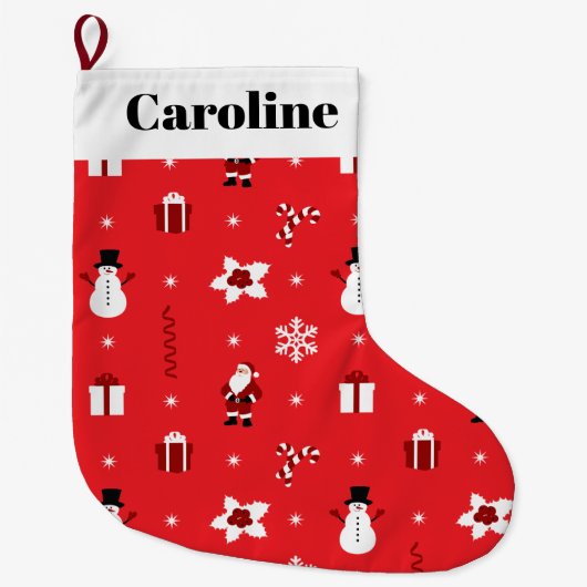 クリスマス雪だるまサンタパーソナライズされたス大 ラージクリスマスストッキング (正面)