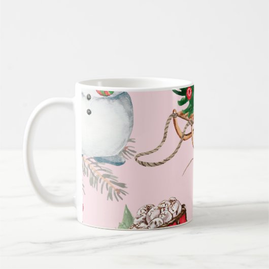 クリスマス雪だるまシームレスパターン。 コーヒーマグカップ (左)