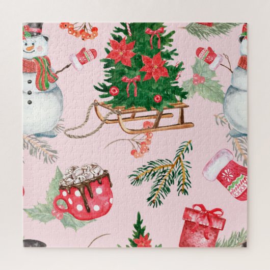 クリスマス雪だるまシームレスパターン。 ジグソーパズル (縦)