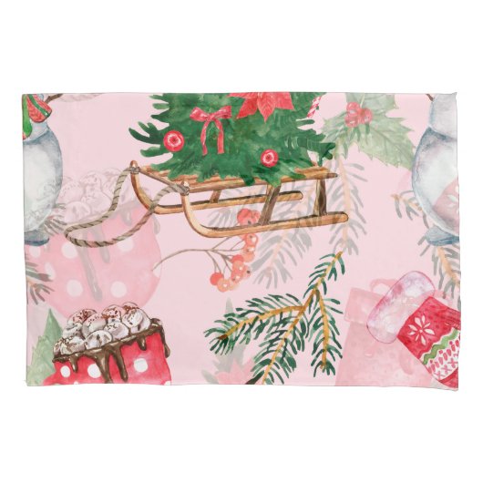 クリスマス雪だるまシームレスパターン。 枕カバー (正面)