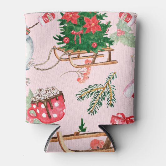 クリスマス雪だるまシームレスパターン。 缶クーラー (正面)