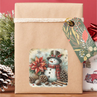 クリスマス雪だるまシール スクエアシール