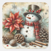 クリスマス雪だるまシール スクエアシール (正面)
