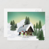 クリスマス雪だるまシーン シーズンポストカード (正面/裏面)
