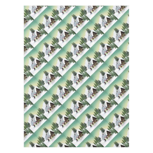 クリスマス雪だるまシーン テーブルクロス (正面)