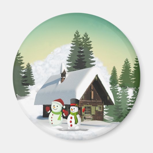 クリスマス雪だるまシーン マグネット (正面)
