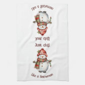 クリスマス雪だるまジャストチル引用文おもしろい水色 キッチンタオル (縦)