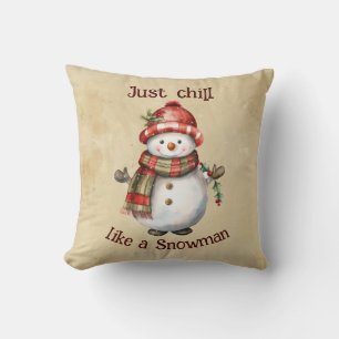 クリスマス雪だるまジャストチル引用文おもしろい水色 クッション