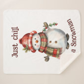 クリスマス雪だるまジャストチル引用文おもしろい水色 シェルパブランケット (正面(横))