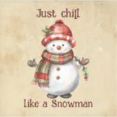 クリスマス雪だるまジャストチル引用文おもしろい水色 シール (正面)