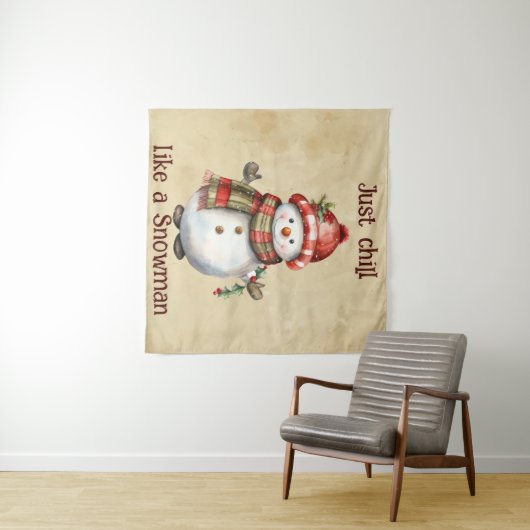 クリスマス雪だるまジャストチル引用文おもしろい水色 タペストリー (インサイチュ(横))