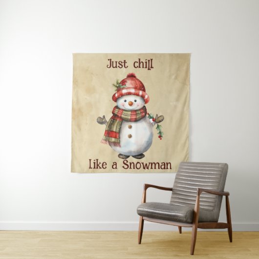 クリスマス雪だるまジャストチル引用文おもしろい水色 タペストリー (インサイチュ)